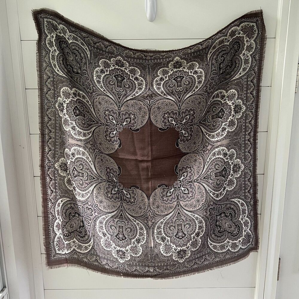 Taupe Paisley 100% Wool Scarf Wrap Shawl 35"x35" OutbackRed Made in Japan